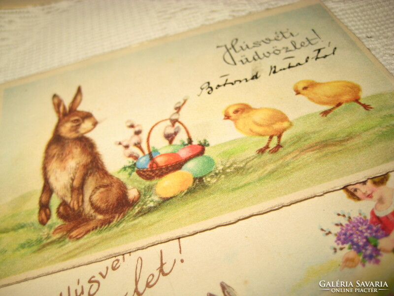 Happy Easter holidays from the 1940s-50s on the fashionable small postcards of the time