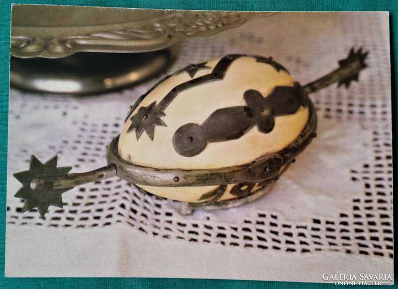 Régi húsvéti képeslap - Különleges kovácsoltvas patkolt tojás - postatiszta