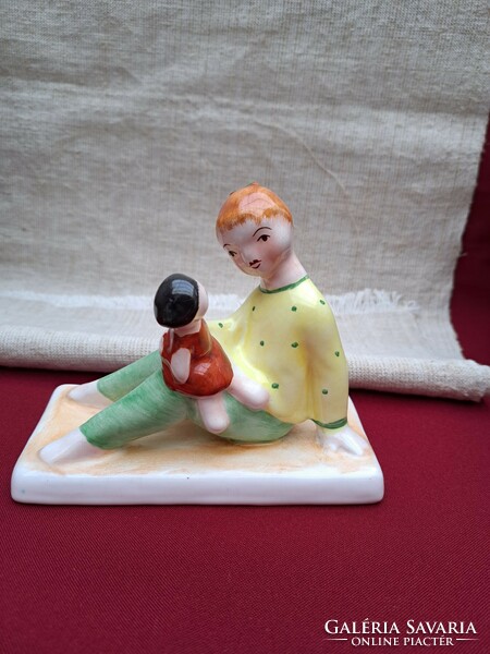 Bodrogkeresztúr ceramic girl with child nipp figure display case display case legacy antique nostalgia
