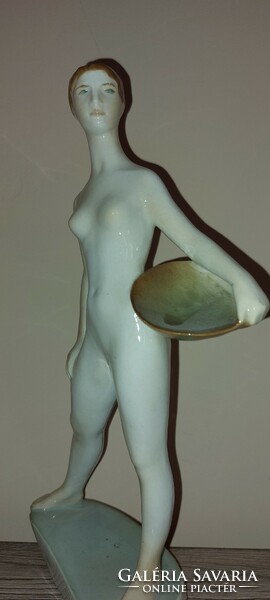 Zsolnay female nude with bowl with shield seal