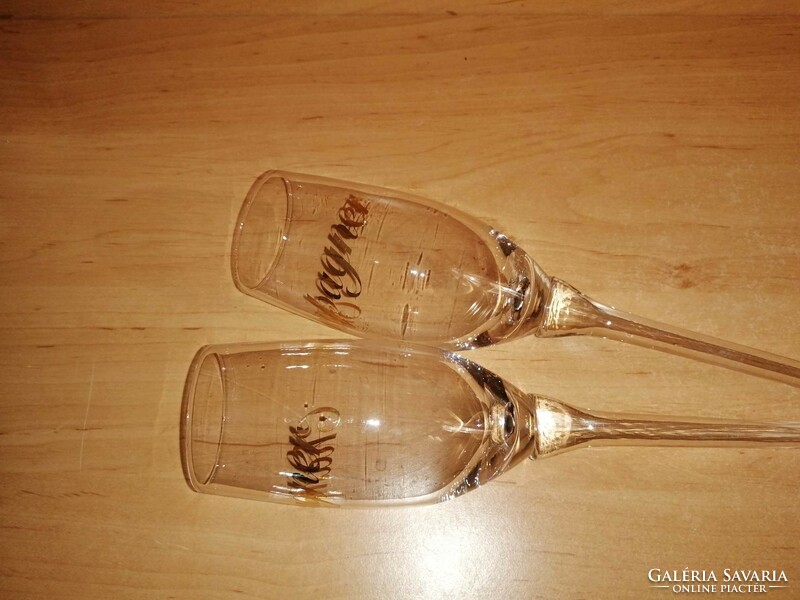 Pair of stemless glass champagne glasses 38 cm long