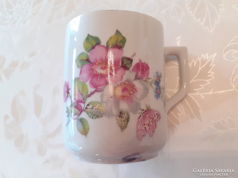 Régi Zsolnay porcelán bögre vadrózsás népi teás csésze
