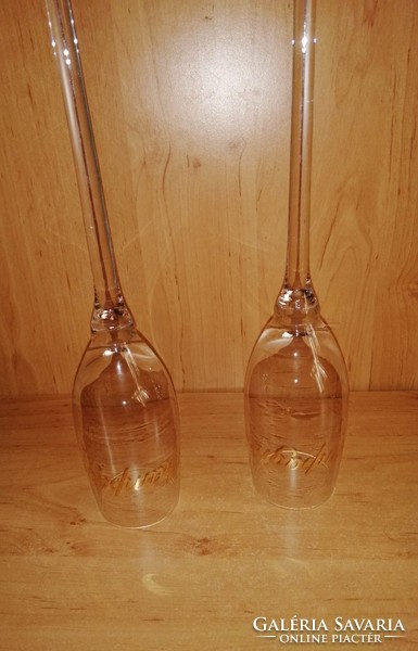 Pair of stemless glass champagne glasses 38 cm long