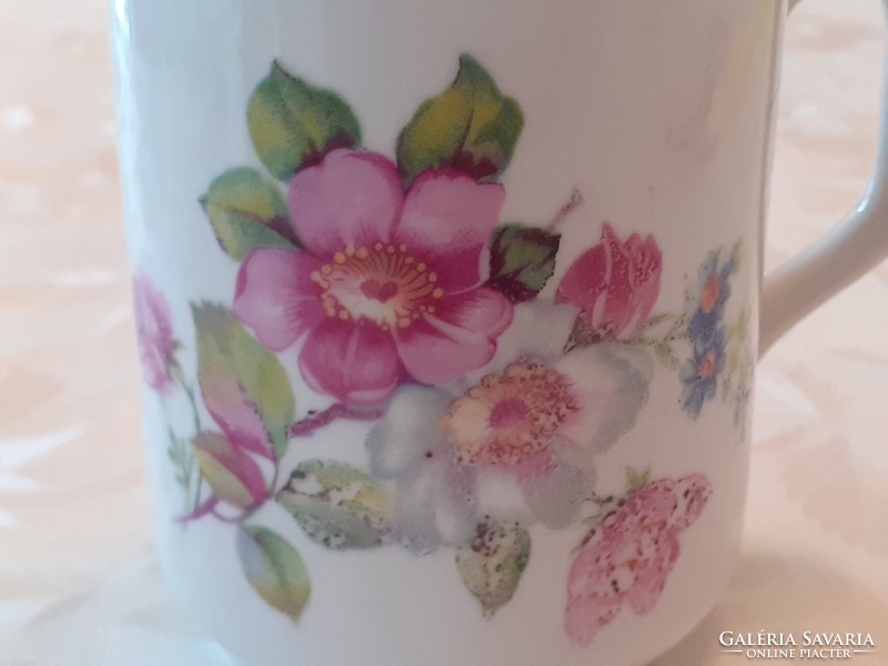 Régi Zsolnay porcelán bögre vadrózsás népi teás csésze