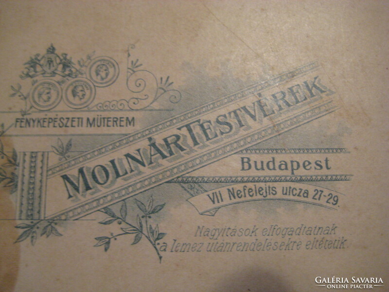 Molnár Testvérek Budapest  fényképész műterme Budepest VII.  kabinet fotó 11 x 16 cm