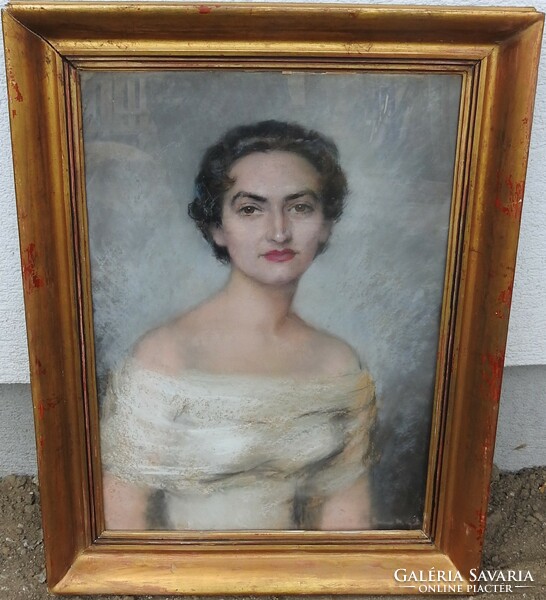 Portrait of a Young Lady - large signed pastel painting