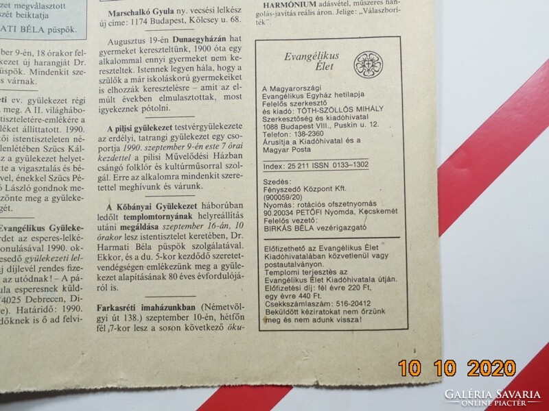 Régi retro újság - Evangélikus Élet - 1990. augusztus 26. - Születésnapra ajándék
