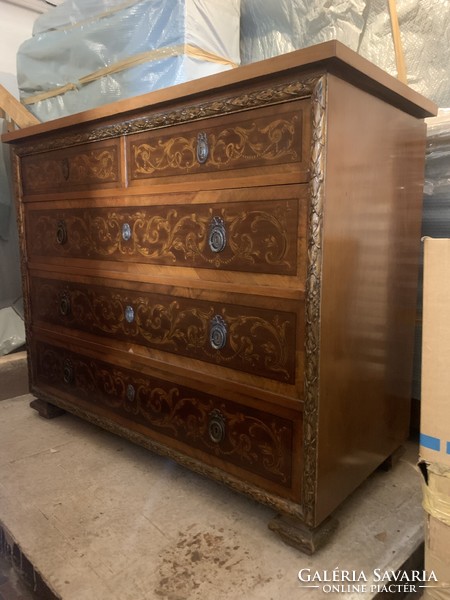 Inlaid classicist, decorated with floral patterns, large chest of drawers with 5 drawers (sublot)