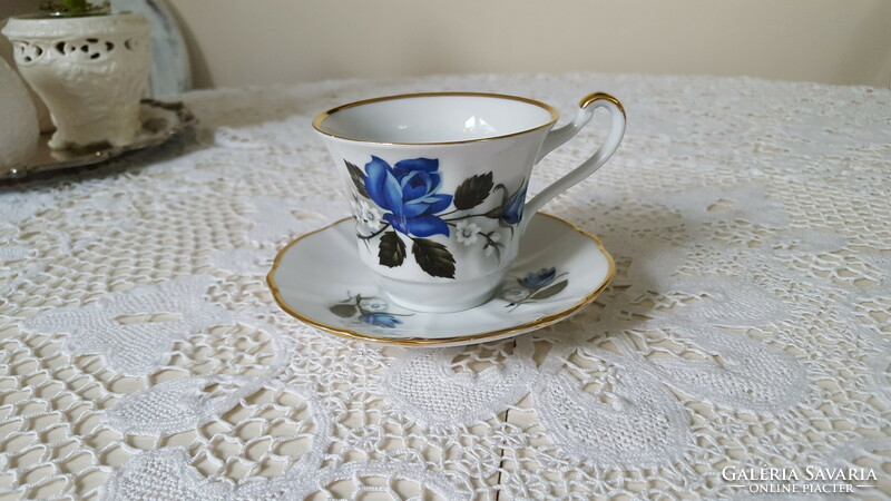 Beautiful blue rose winterling porcelain cup + base