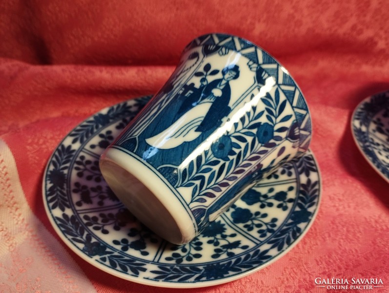 Blue and white Japanese porcelain cup with bottom, 2 pairs