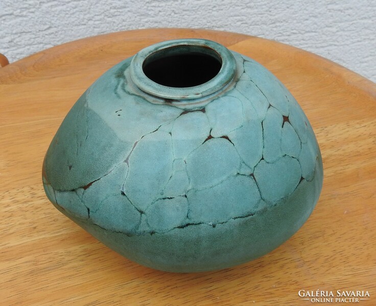 Turquoise green mid century pebble vase