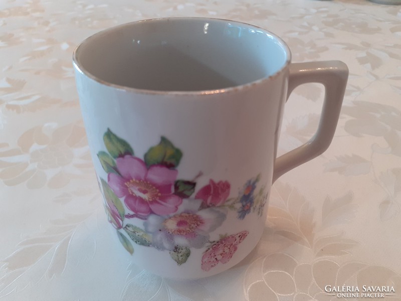 Régi Zsolnay porcelán bögre vadrózsás népi teás csésze