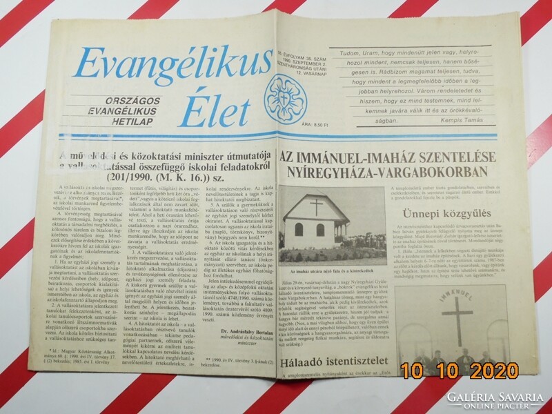 Régi retro újság - Evangélikus Élet - 1990. szeptember 2. - Születésnapra ajándék