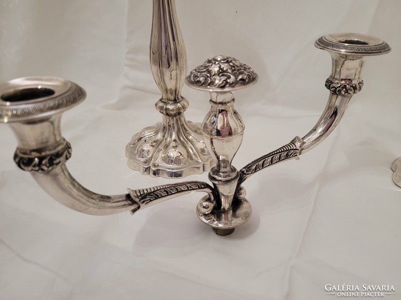 Silver, two-branched candelabra pair, marked, Vienna 1854.