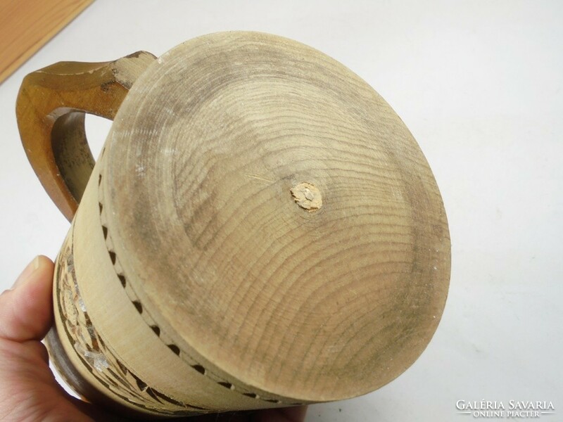 Old wooden flower pattern floral jug cup - 13 cm high