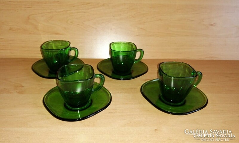Art deco zöld üveg kávéscsésze készlet 4 személyes (6/K)