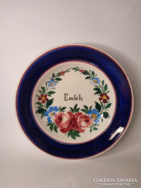 Old ﻿abátfalva-marked painted folk hard ceramic wall plate with commemorative inscription