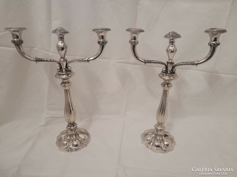 Silver, two-branched candelabra pair, marked, Vienna 1854.