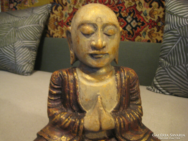 Praying Buddha, carved from wood, painted, 25 x 34 cm