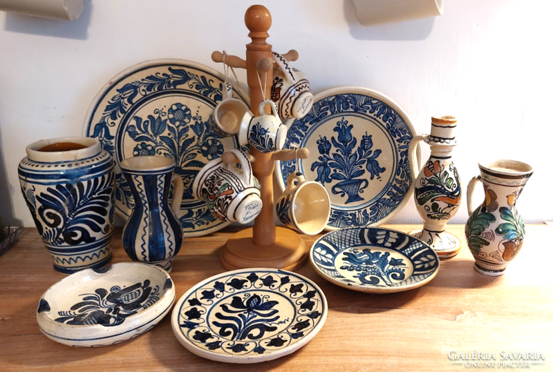 Korondi ceramic package 14 pcs + 1 wooden branch, plate, goblet, candle holder, ashtray, vase, cup,
