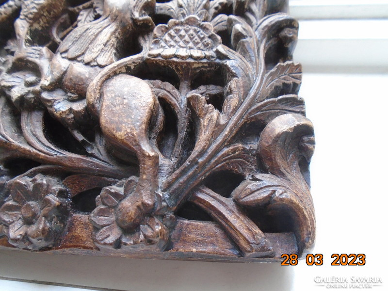 Antique Japanese Shinto shrine dragon and tiger carved plaque