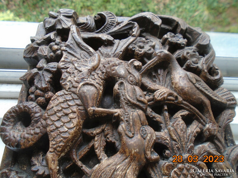 Antique Japanese Shinto shrine dragon and tiger carved plaque