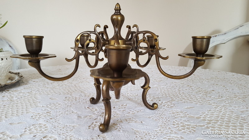 Rare Flemish-style, five-branched copper table candle holder