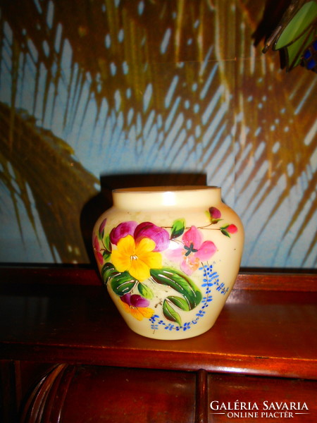 Antique hand painted chalcedony glass vase