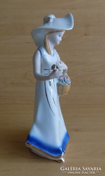 Marked porcelain lady in hat with flower basket 24 cm (po-1)