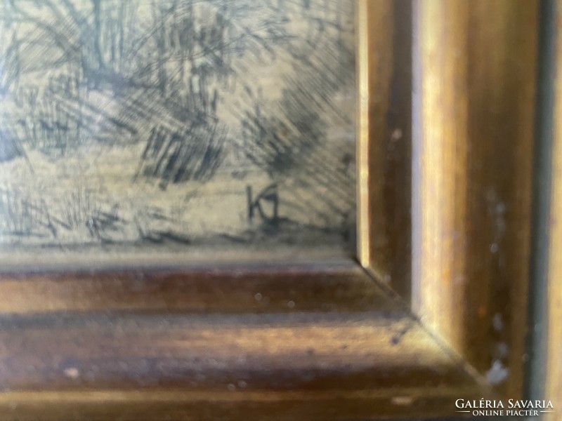 Ismeretlen festő: Falusi tájkép (monogrammal)