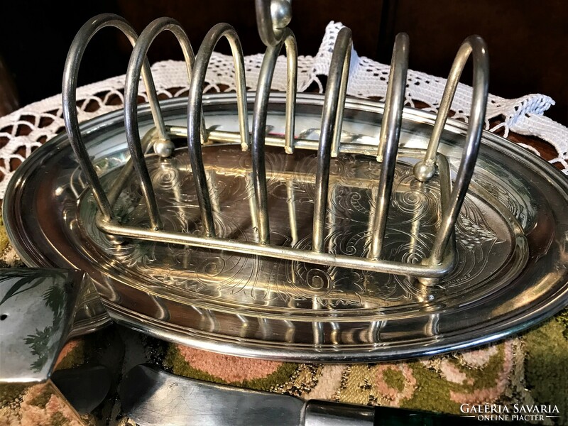 Silver-plated, vintage, breakfast set, toast holder, tray, butter knife, spice sprinklers