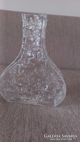 Vintage(1970) jégüveg váza, strukturált, kézzel készített, hibátlan, súlya: 800 gr.