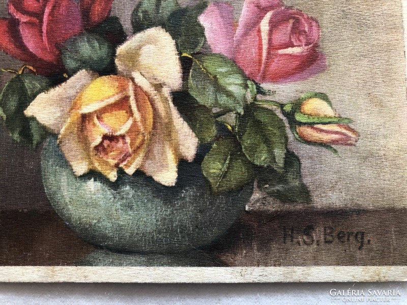 Antique, old floral postcard -5.