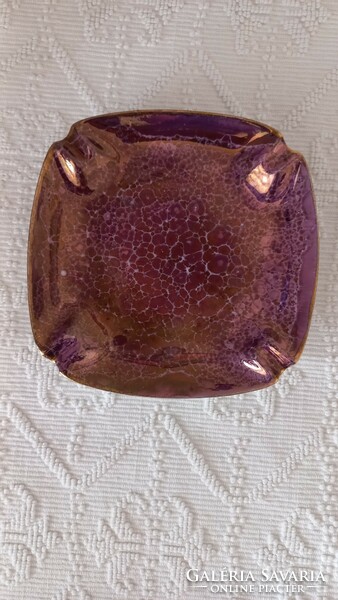 Hollóházi marked first class, purple luster ashtray, 16 x 16 cm