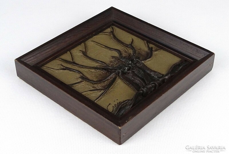 1M535 small wall picture with leather decoration, 13 x 13 cm