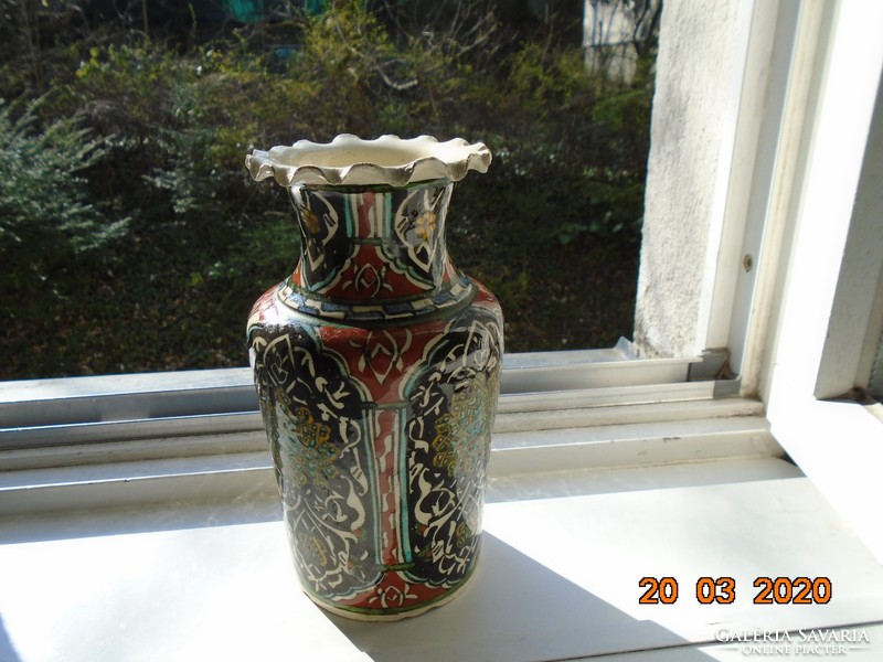 Antik Kütahya Izniki iszlám oszmán kézzel festett arabeszk és virágmintás majolika váza