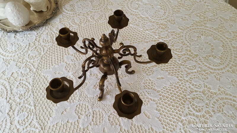 Rare Flemish-style, five-branched copper table candle holder