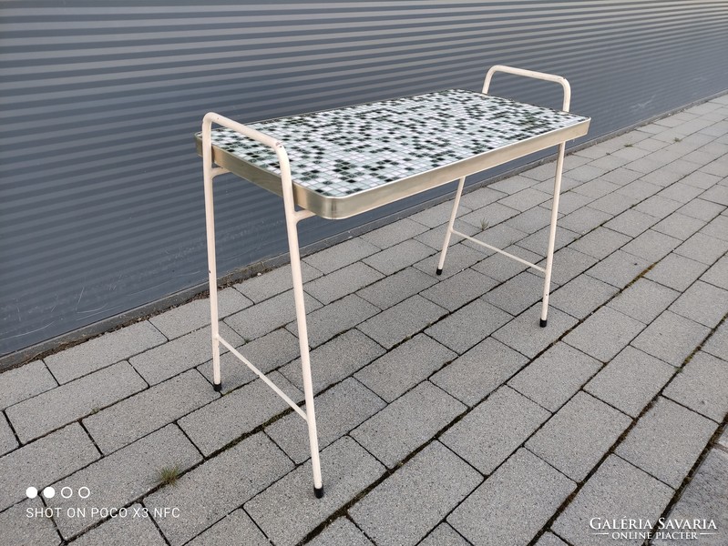 Trendy unique discount! Mid-century mosaic table with a metal frame flower stand