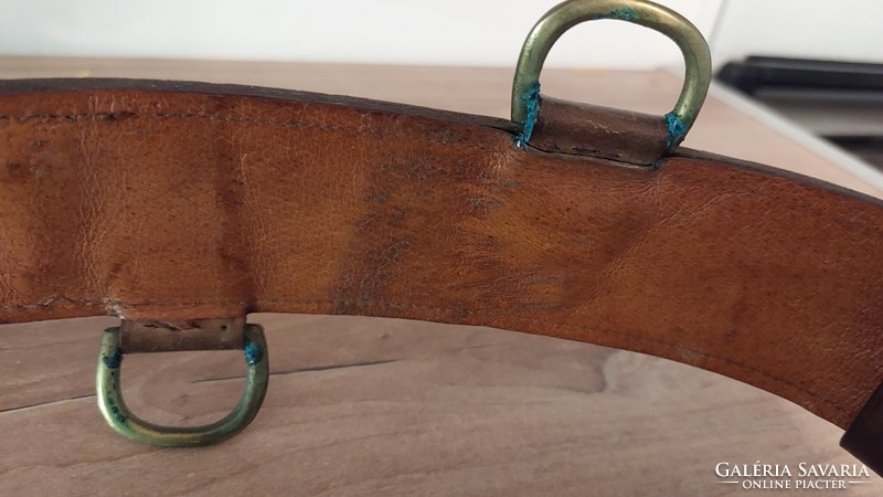 Old military patina copper buckle and hook cowhide belt, waist belt - military, clothing