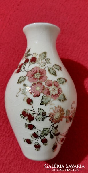 1G967 Régi, kézzel festett, virágos Zsolnay fajansz porcelán váza