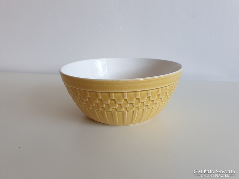 Old vintage marked granite yellow bowl