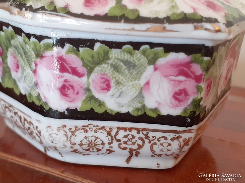 Régi porcelán doboz rózsás mini szelence vintage tartó