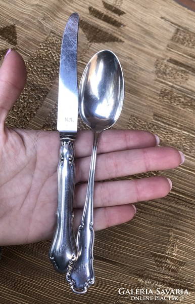 Szecessziós stílusú antik ezüst kés-kanál készlet