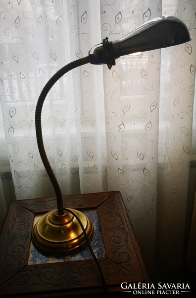 Antique copper desk lamp, bank lamp, throat tube controllable light, rarity. Art Nouveau art deco