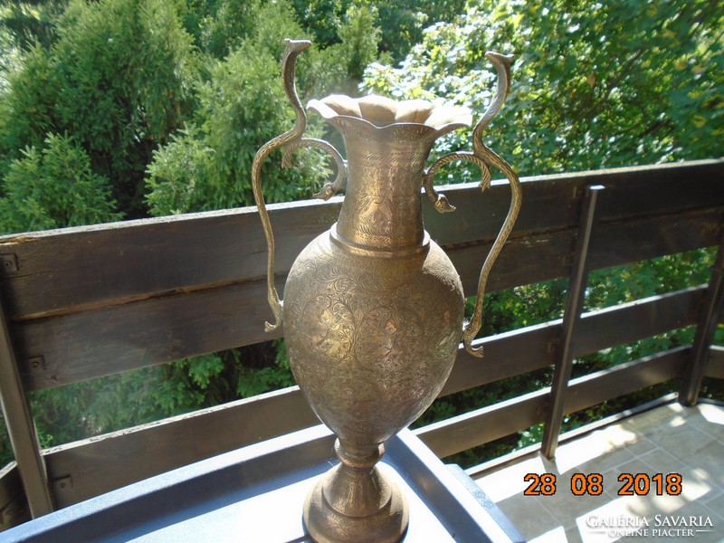 16-18 sz.Mogul Birodalmi VISHNU réz bronz padlóváza kígyó fogókkal 52 cm