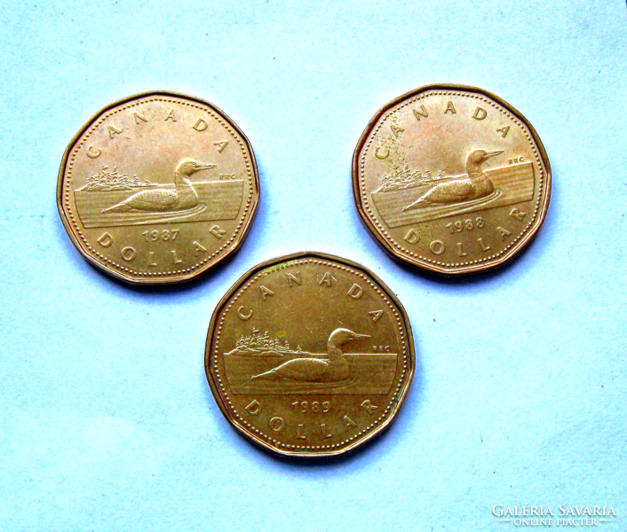 Kanada - 1 dollár - 3 db-os Lot -1987,1988,1989 - II. Erzsébet királynő