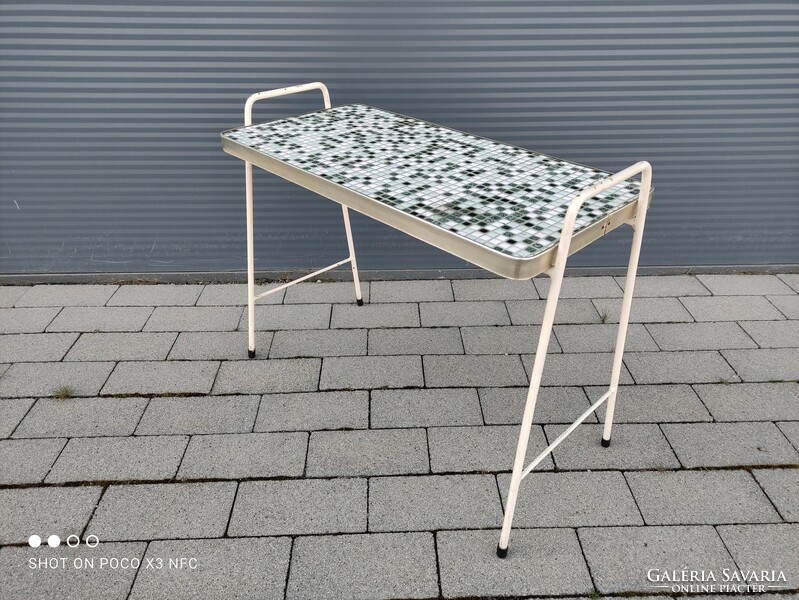 Trendy unique discount! Mid-century mosaic table with a metal frame flower stand