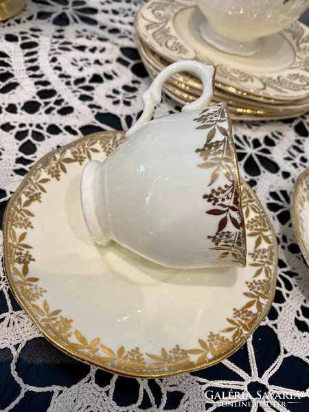 Beautiful English cream-gold porcelain tea set and 6 cookie plates