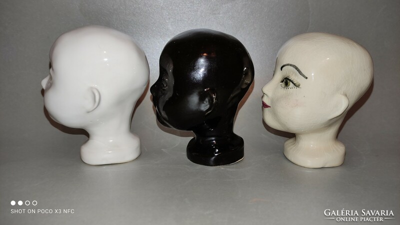 Vintage három darab kerámia baba fej együtt