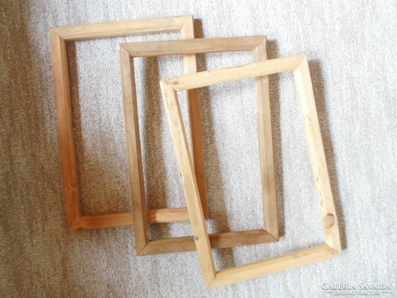 3 old raw wooden picture frames - dimensions: 34 x 24 cm